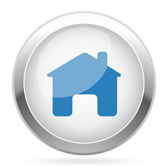 Blue Home icon on white glossy chrome app button