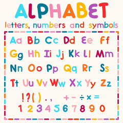 Color alphabet. Latin alphabet, numbers, symbols