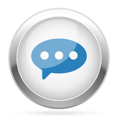 Blue Comment icon on white glossy chrome app button