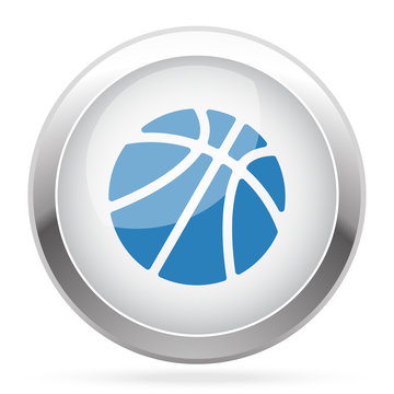 Blue Basketball icon on white glossy chrome app button