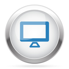 Blue Computer Screen icon on white glossy chrome app button