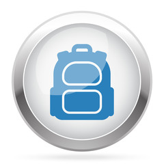 Obraz premium Blue Backpack icon on white glossy chrome app button