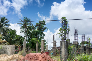 Incomplete construction site against cloudy sky, Trinidad, Trinidad And Tobago