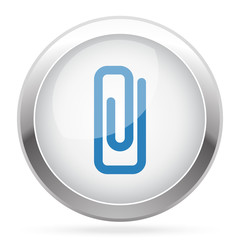 Blue Paper Clip icon on white glossy chrome app button