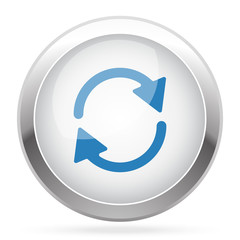 Blue Refresh icon on white glossy chrome app button