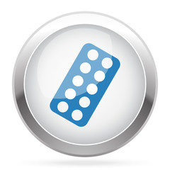 Blue Tablet Strip icon on white glossy chrome app button