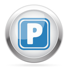 Blue Parking icon on white glossy chrome app button