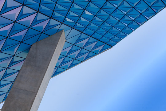 Low angle view of a modern building against clear sky