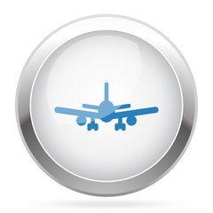 Blue Airplane icon on white glossy chrome app button