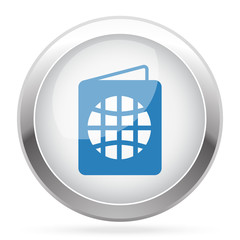 Blue Passport icon on white glossy chrome app button