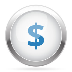 Blue Dollar icon on white glossy chrome app button