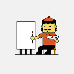 Artist painting, Cartoon vector illustration.