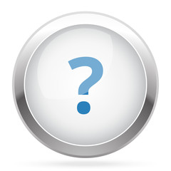 Blue Question Mark icon on white glossy chrome app button