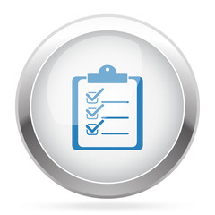 Blue Clipboard Checklist icon on white glossy chrome app button