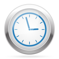 Blue Clock icon on white glossy chrome app button
