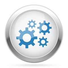 Blue Process icon on white glossy chrome app button