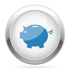 Blue Piggy Bank icon on white glossy chrome app button