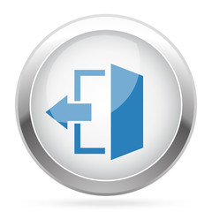 Blue Exit icon on white glossy chrome app button