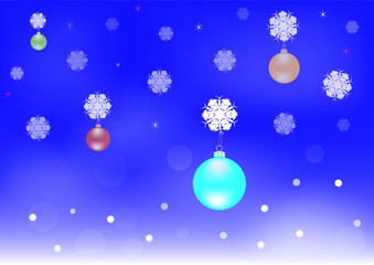 New Year or Christmas background with snowflakes and decorative elements on blue