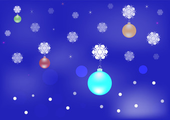 New Year or Christmas background with snowflakes and decorative elements on blue