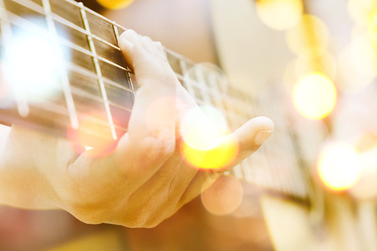 Multiple exposure of guitar player and Bokeh 