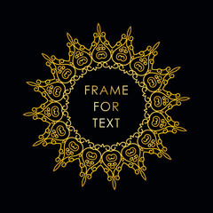 Golden frame in trandy outline style isolated on black background