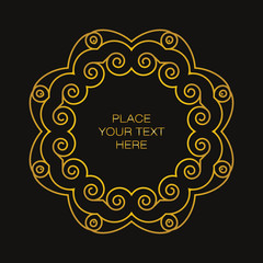 Golden frame in trandy outline style isolated on black background