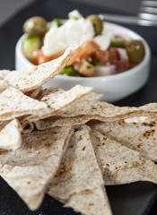Pita with Greek Salad and Hummus Dip Plate