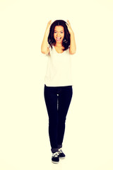 Fototapeta premium Angry woman with hands up.