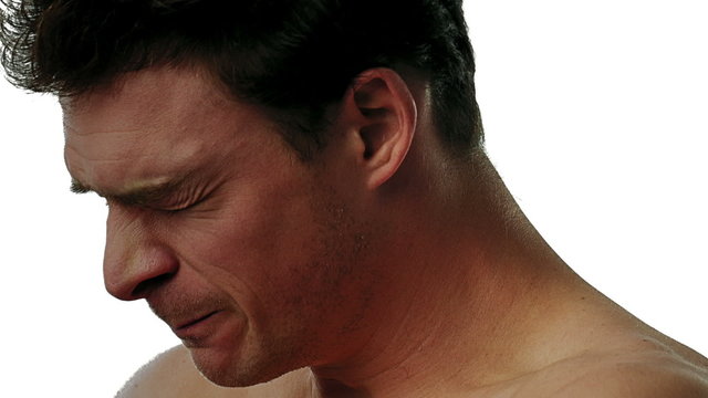 Tired Young Man Portrait Isolated on a White Background