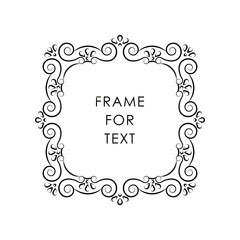 Elegant black frame in trandy outline style with space for text, isolated on white background