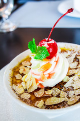 Tasty dessert in glasses, close-up