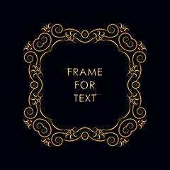 Golden frame in trandy outline style isolated on black background