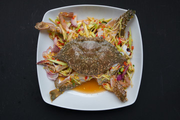 Thai food papaya salad with pickled Blue crab