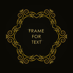 Elegant golden frame in trandy outline style with space for text, isolated on black background 

