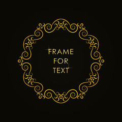 Elegant golden frame in trandy outline style with space for text, isolated on black background 


