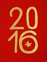 2016 Happy New Year Greeting Card Gold Inscription on Red Background