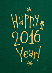 Happy New Year Greeting Card Gold Inscription on Green Background