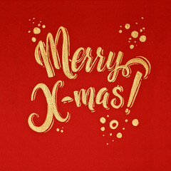 Merry Christmas Red and Gold Calligraphic Greeting Card