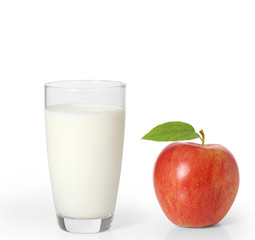 apple  and milk on a white background..