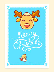 Vector illustration of yellow christmas deer with white hand wri
