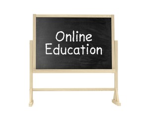 Fototapeta premium Online education concept. Blackboard, chalkboard isolated on white