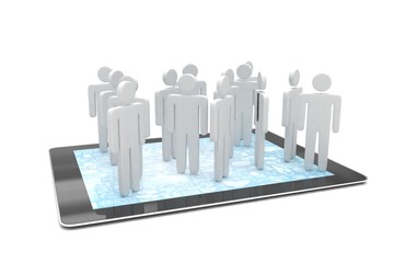group of people figures on tablet PC, 3d render
