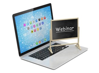 Laptop with chalkboard, webinar, online education concept