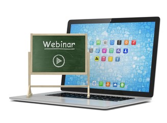 Laptop with chalkboard, webinar, online education concept