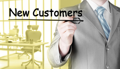 businessman writing new customers