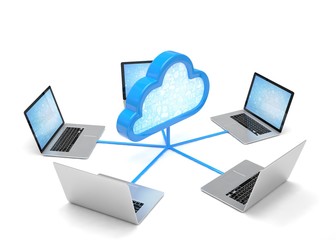 3d cloud symbol and laptops