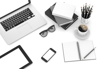 laptop and office stuff, workplace, top view