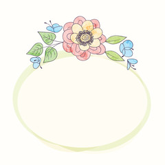 Vector watercolor round flower frame. Hand draw floral border