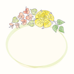 Vector watercolor round flower frame. Hand draw floral border